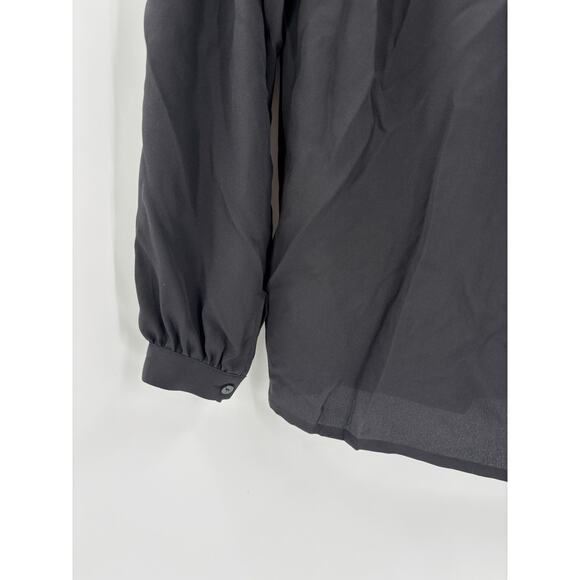 Ba&sh Button Up Shirt Womens Small Black Long Sleeves 100% Silk Collared V Neck - Picture 10 of 16